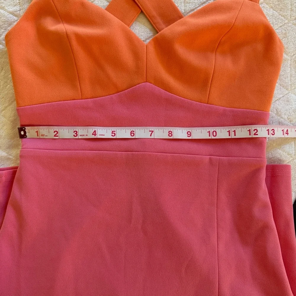 Lulus Malibu Magic Pink And Orange Color Block Midi Dress Leg Slit Size Small